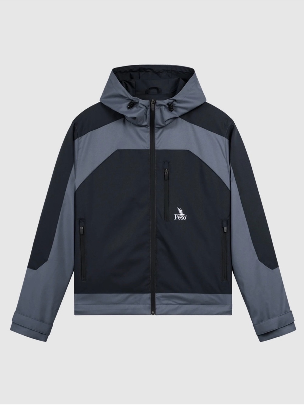 Peso Men's Hooded Colorblock Windbreaker Jacket in Black and Gray